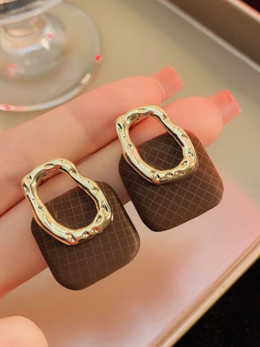 Geometric Square Gold Plated Earrings |  Retro Design Sense Fashion Temperame